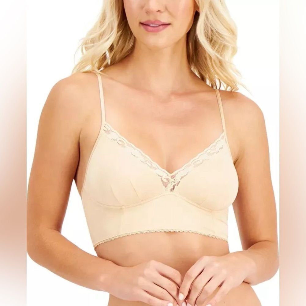 I.N.C. INTERNATIONAL CONCEPTS Women's Lace-Trim Bralette  , L in almond latte